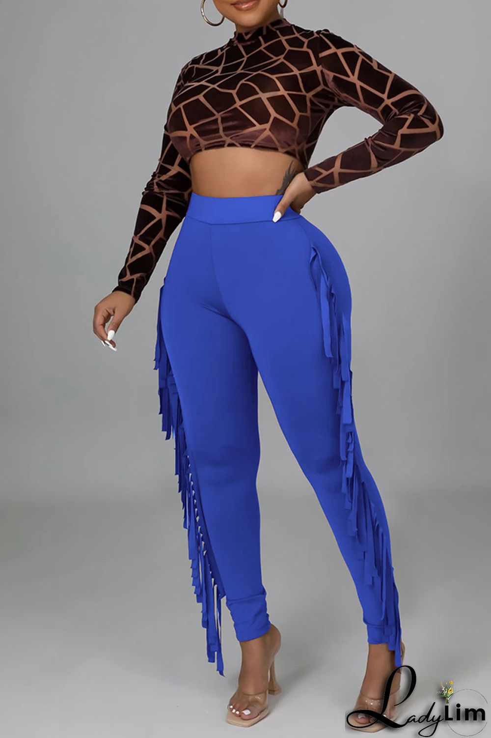 Black Fashion Casual Solid Tassel Regular High Waist Pencil Trousers