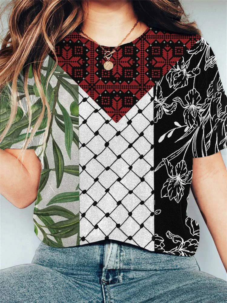 Women's Casual Free Palestinian National Style Print T-shirt