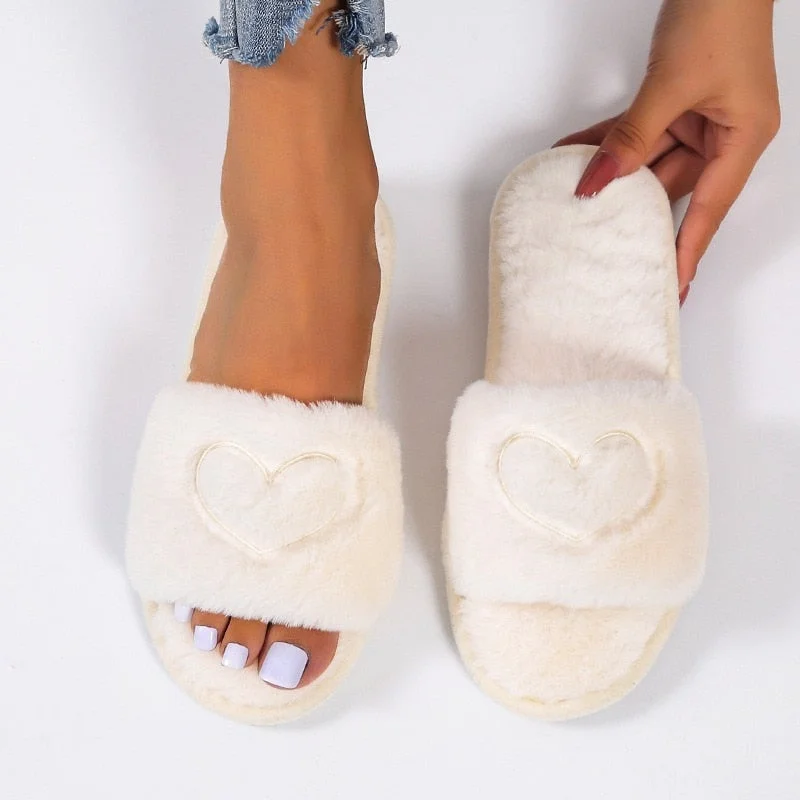 Warm Fluffy Slippers Women Faux Fur Slipper Female Indoor Floor Slides Flat Soft Furry House Shoes Letteer Flip Flops Ladies