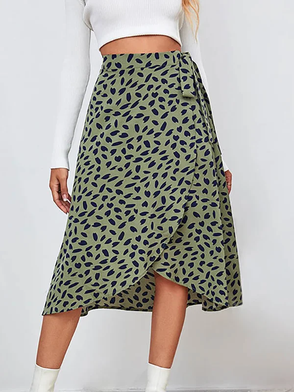 Tied Waist Split-Front Printed Loose High-Low Skirts Bottoms