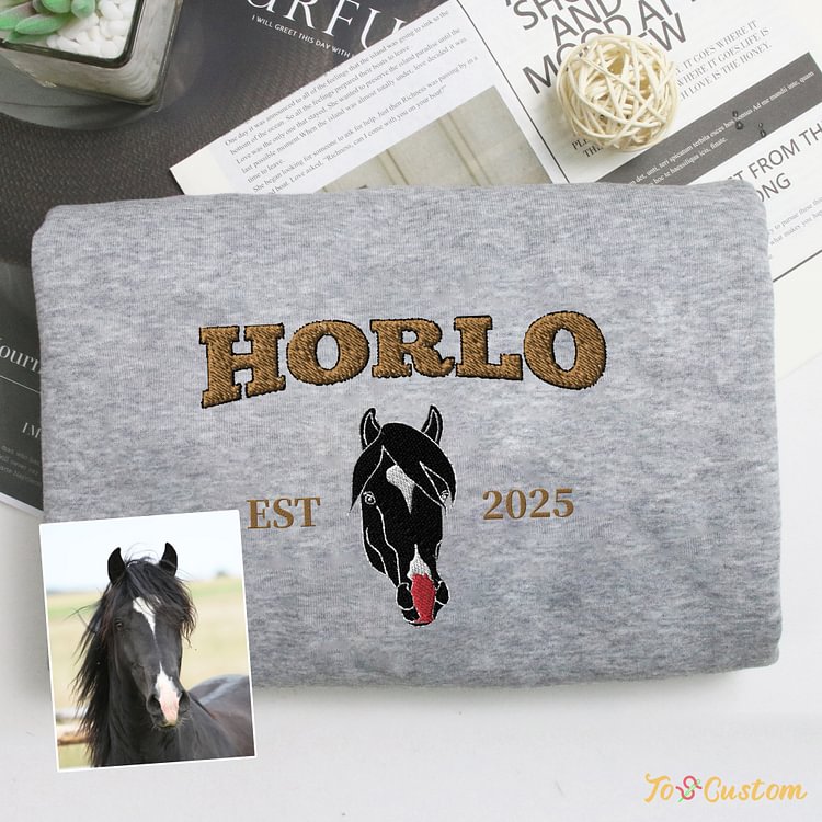 TOSCUSTOM™ Custom Embroidered Horse Hoodie EST 2025 Personalized Sweater Gift
