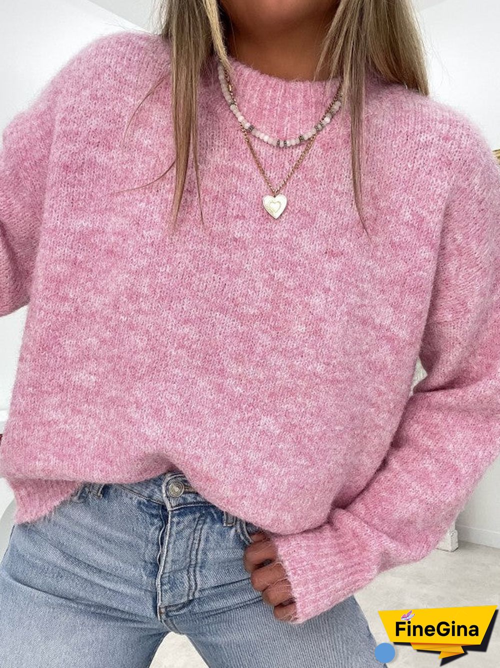 Pink Print Long Sleeve Sweater