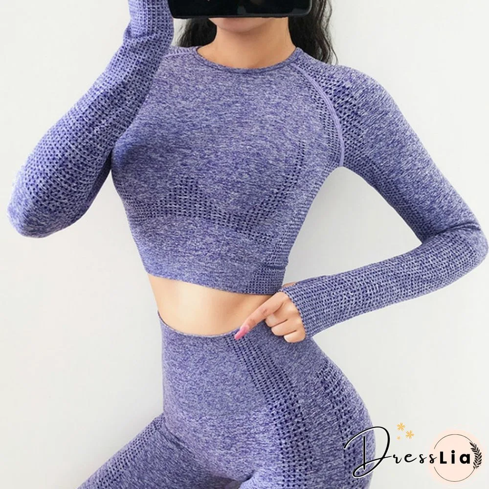 High Quality Women Tracksuit Workout Clothes 2 Piece Outfit Gym Crop Top Fitness Legging Seamless Sports Yoga Set 8 Colors