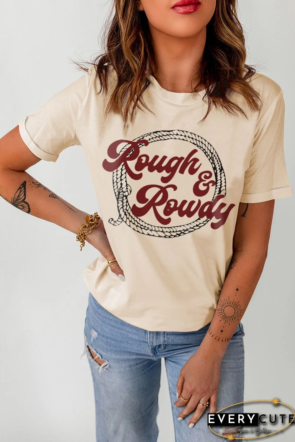 Khaki Rough & Rowdy Rope Print Short Sleeve T Shirt