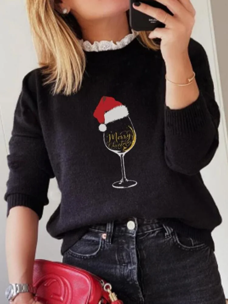 Christmas Glass Black Round Neck Sweater