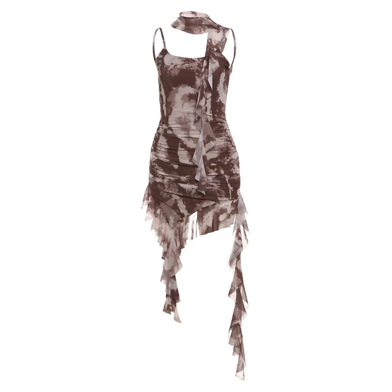 Uveng 2024 Summer New Women's Street Fashion Sexy Sling High-Waisted Hips Solid Color Dress