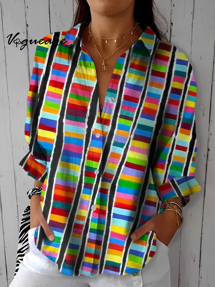 Contrast Plaid Irregular Printed Cotton And Linen Women Shirt