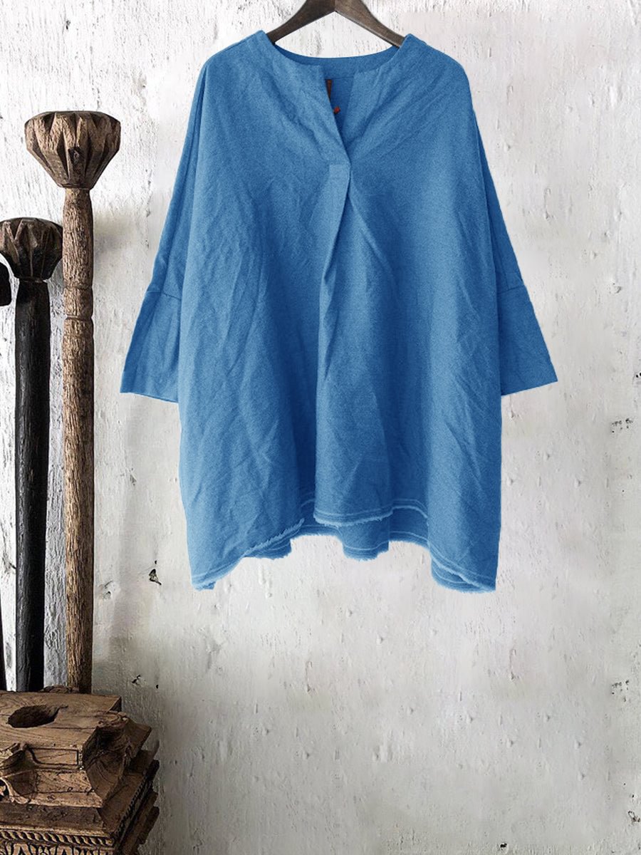 Womens Solid Color Linen Casual Top