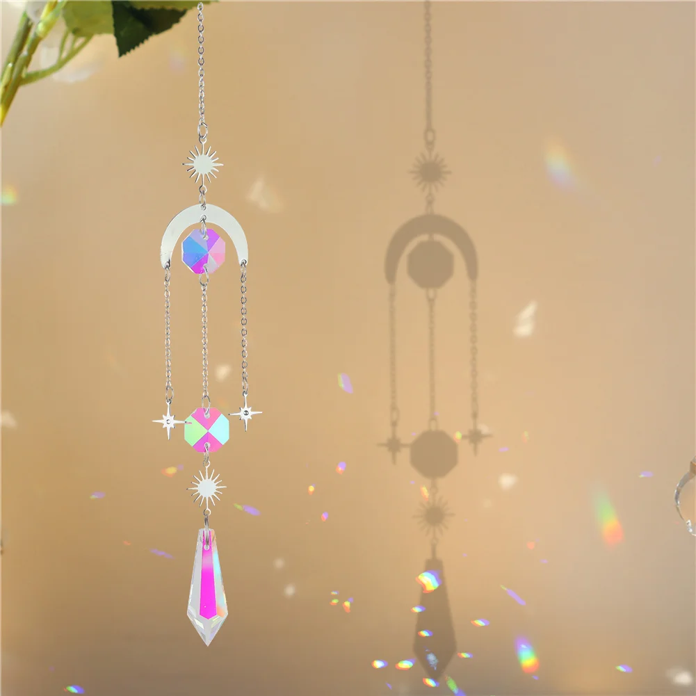 Wind Chime Crystal Catcher Hanging Ornaments Prisms Home Pendant (Moon 7)