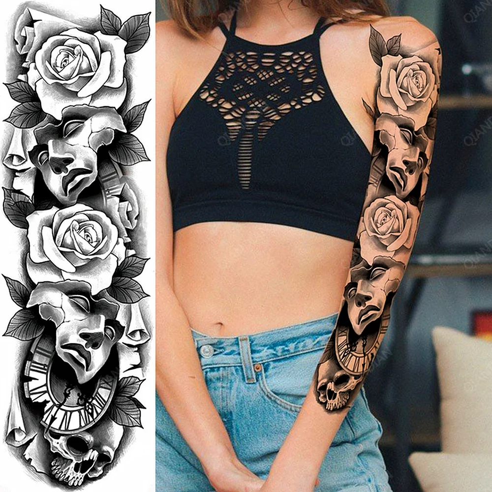 Sdrawing Women Waterproof Temporary Tattoos Stickers Thighs Cool Hipster Skull Mermaid