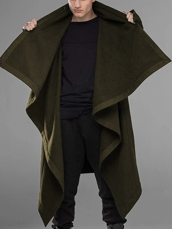 men cool casual solid color irregular long sleeve button front midi cardigan
