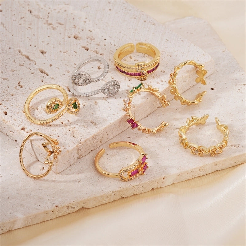 Copper K Gold Plated Cute Sweet Artistic Inlay Butterfly Zircon Open Rings