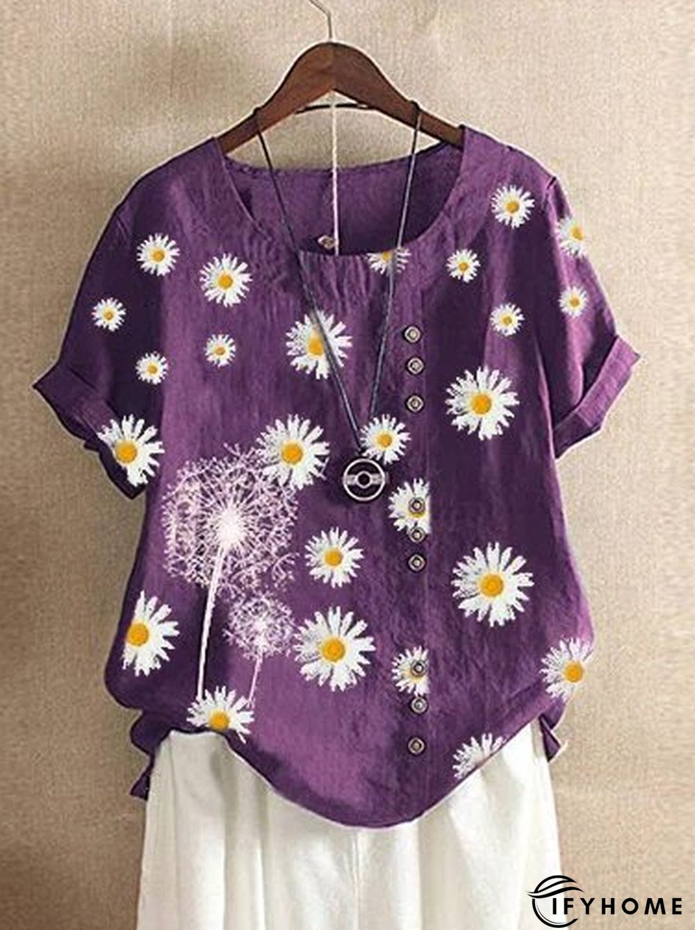 Short Sleeve O-Neck Daisy Printed T-Shirt | IFYHOME
