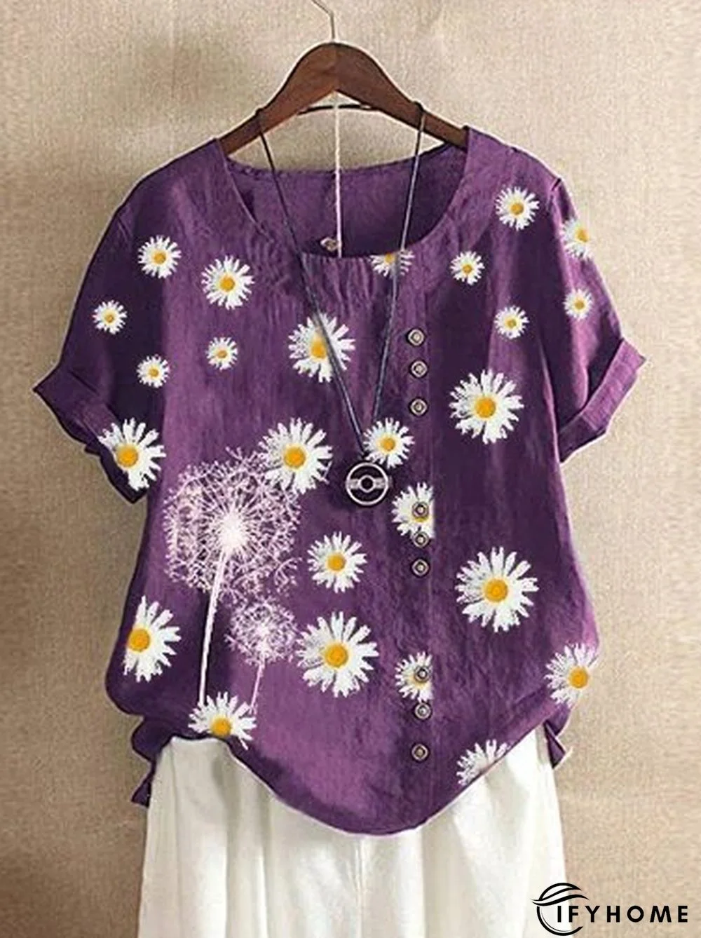 Short Sleeve O-Neck Daisy Printed T-Shirt | IFYHOME
