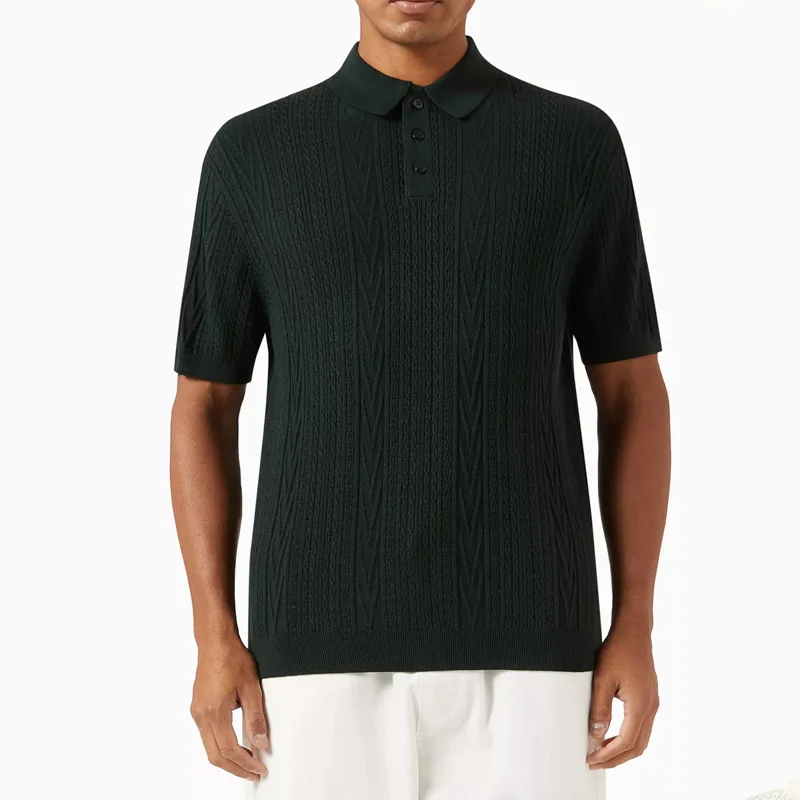 Men's Knitted Solid Color Short-Sleeved Polo Shirt