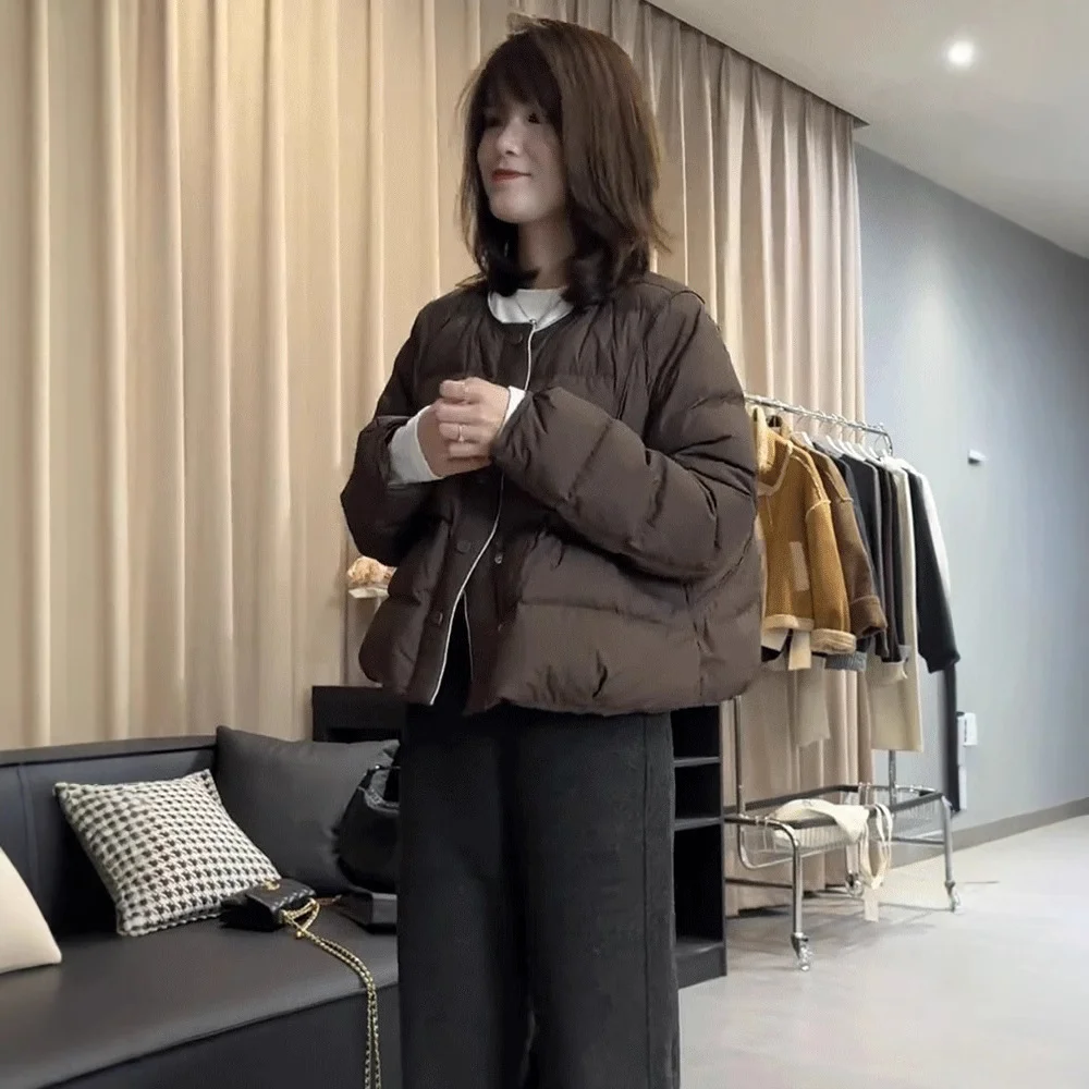 Toloer Round Collar Contracted White Duck Down Short Down Jacket Female Winter New Small Loose Show Thin And Thick Warm Coat-Outfit Ideas