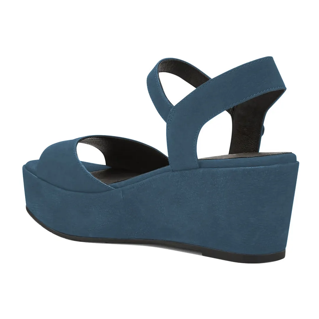 Blue Vegan Suede Ankle Strap Open Toe Platform Sandals for Women