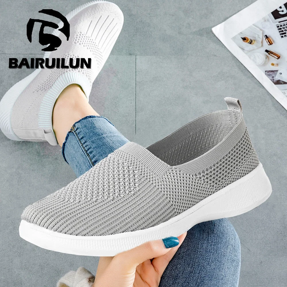 2021 Summer Women Shoes Knitting Sock Women's Sneakers Slip On Shoes Lightweight Flat Women's sports shoes Plus Size Loafers