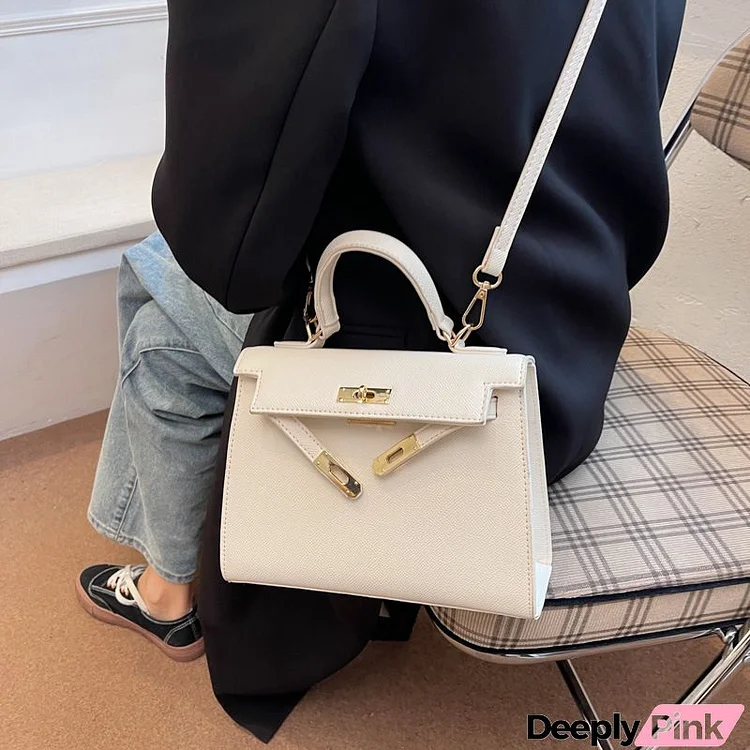 Women Fashion Simple Solid Color Lock Square Crossbody Bag