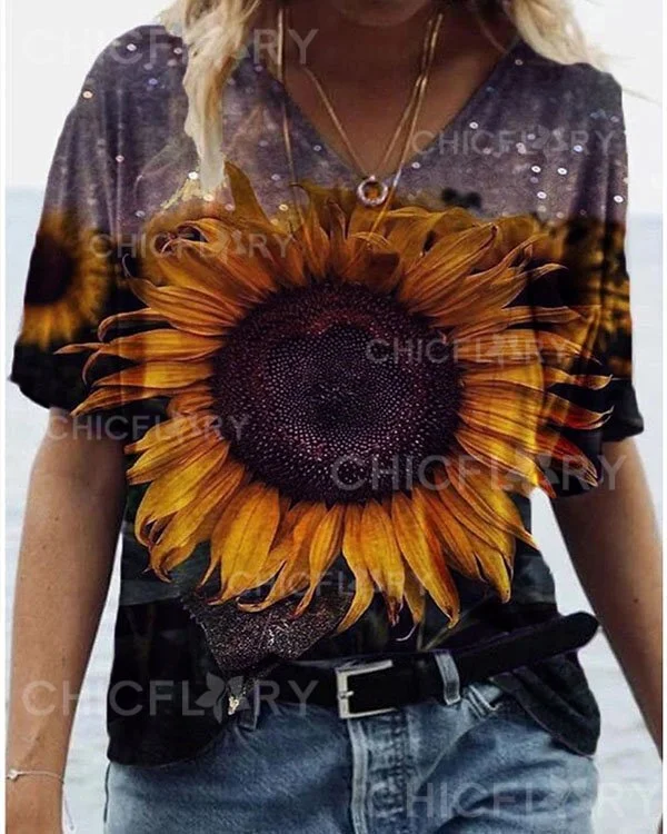 Women's Floral Theme Painting T shirt 