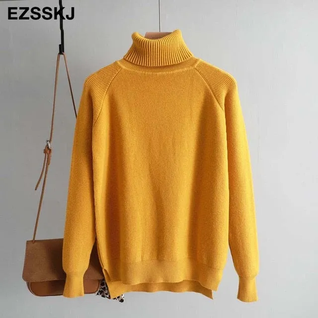 Pure color basic sweater thick Sweater Women Pullover Casual Turtleneck Long Sleeve Knit Sweater Female Jumpers