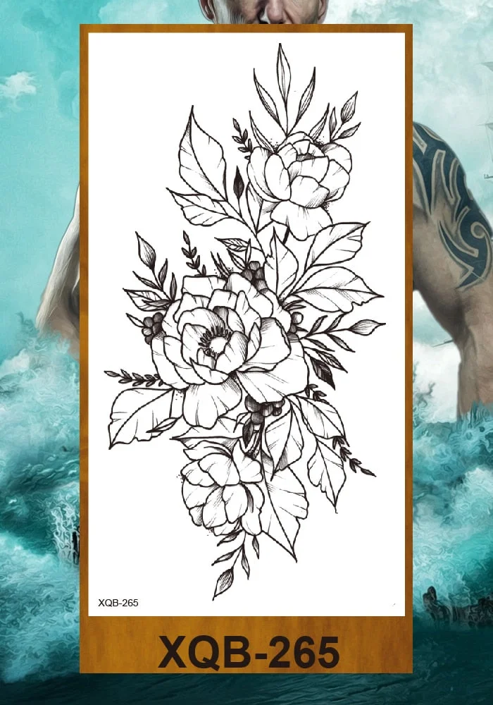 Temporary Tattoos Stickers Women Girls Arm Waist Buttocks Chest Art Fake Tatoo Sexy Flower Bush Peony Rose Lily Body Face Jewels