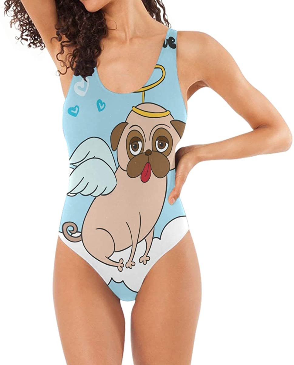 Women's Funny Dressed Alphabet Print Bathing Suit Halter Straps U Neck Backless One Piece Swimsuit