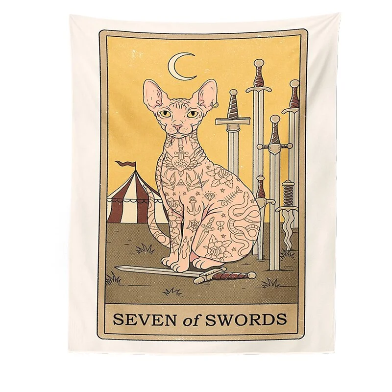 Cat Divination Witchcraft Tarot Card Tapestry Wall Hanging Tapestries Baphomet Occult Home Wall Moon phase Mat Decor Cat Coven