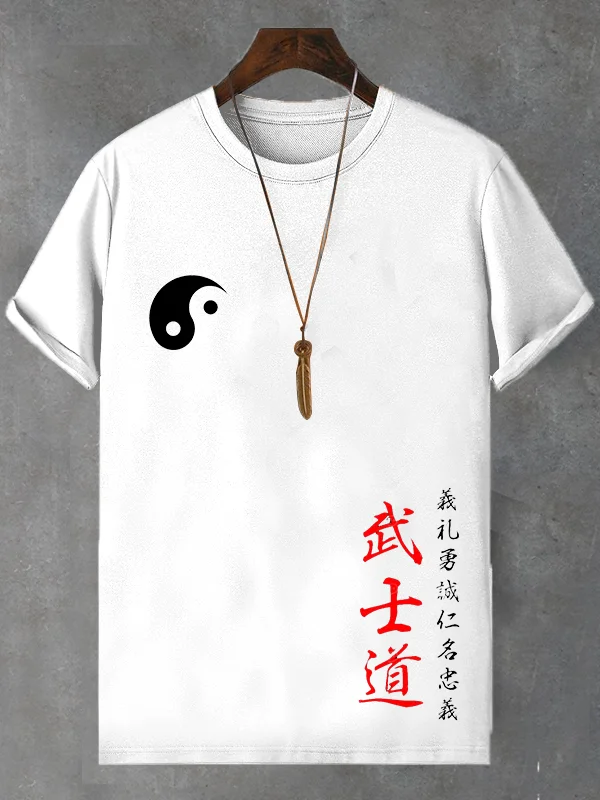 Men's Japanese Taiji Bushido Art Print Cotton Casual T-Shirt