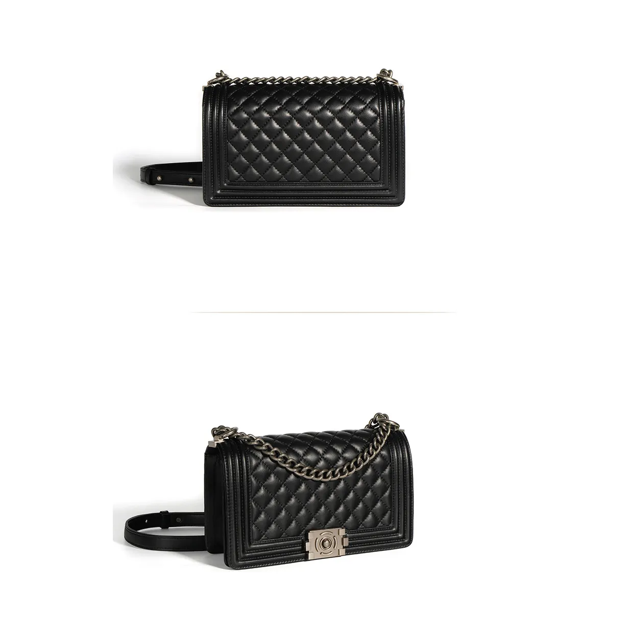 Calfskin Ruthenium Finish Metal Black Large Handbag-vocosishoes