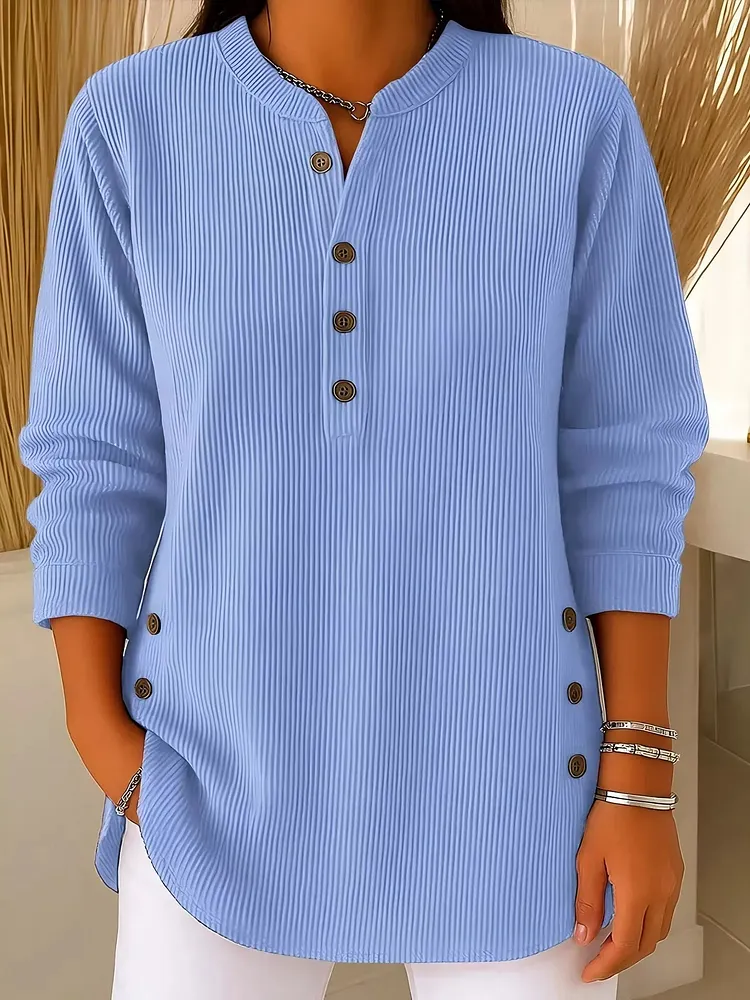 Full Size Button Detail Long Sleeve Top Plus Size