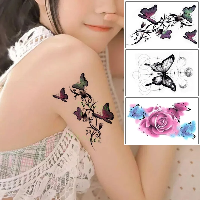 Waterproof Temporary Tattoo Sticker Butterfly Fake Tatto Flash Tatoo leg Arm hand foot tatouage for Girl Women lady