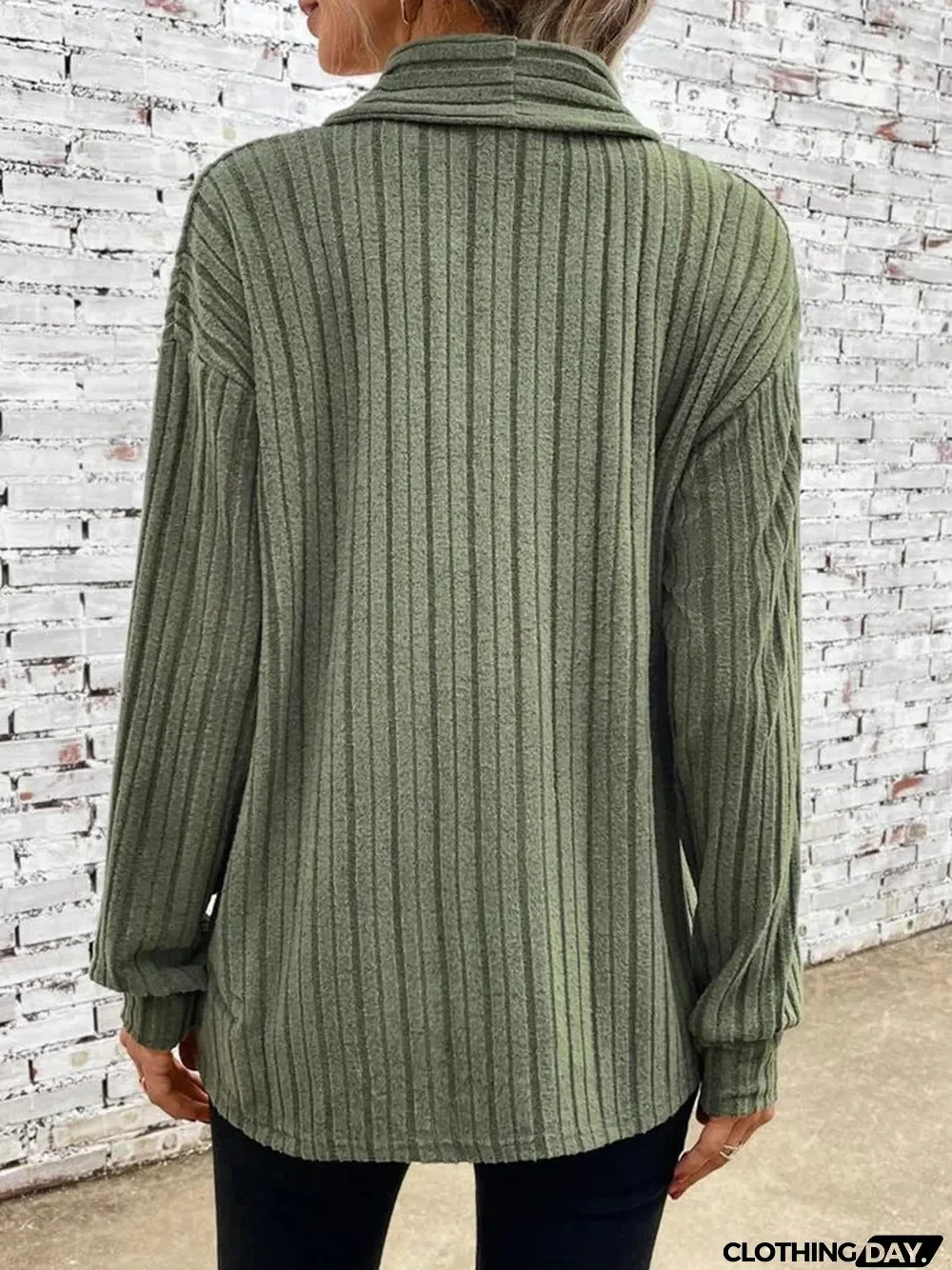 Irregular neckline ribbed knitted cardigan