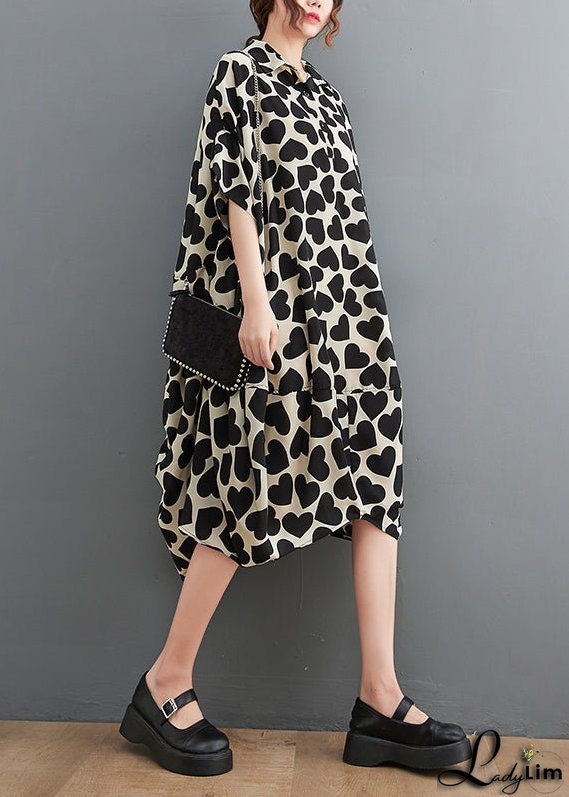 Fashion Peter Pan Collar Love Print Long Dresses Short Sleeve