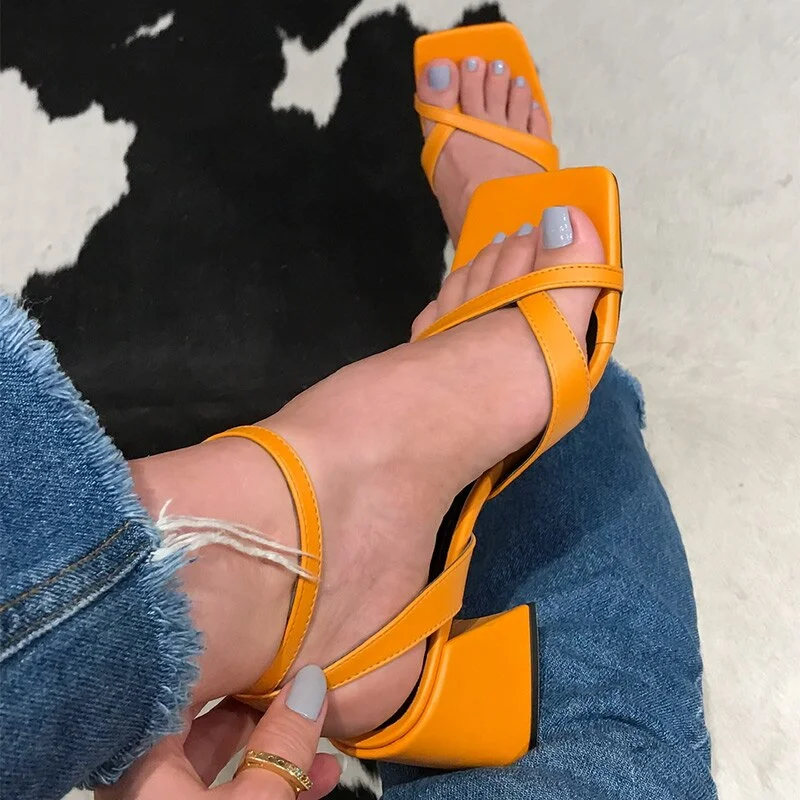 Qengg MCCKLE Women's Sandals 2022 Summer New Square Toe Clip-toe Low Heels Ladies Shoes for Women Buckle Strap Elegant Female Sandal