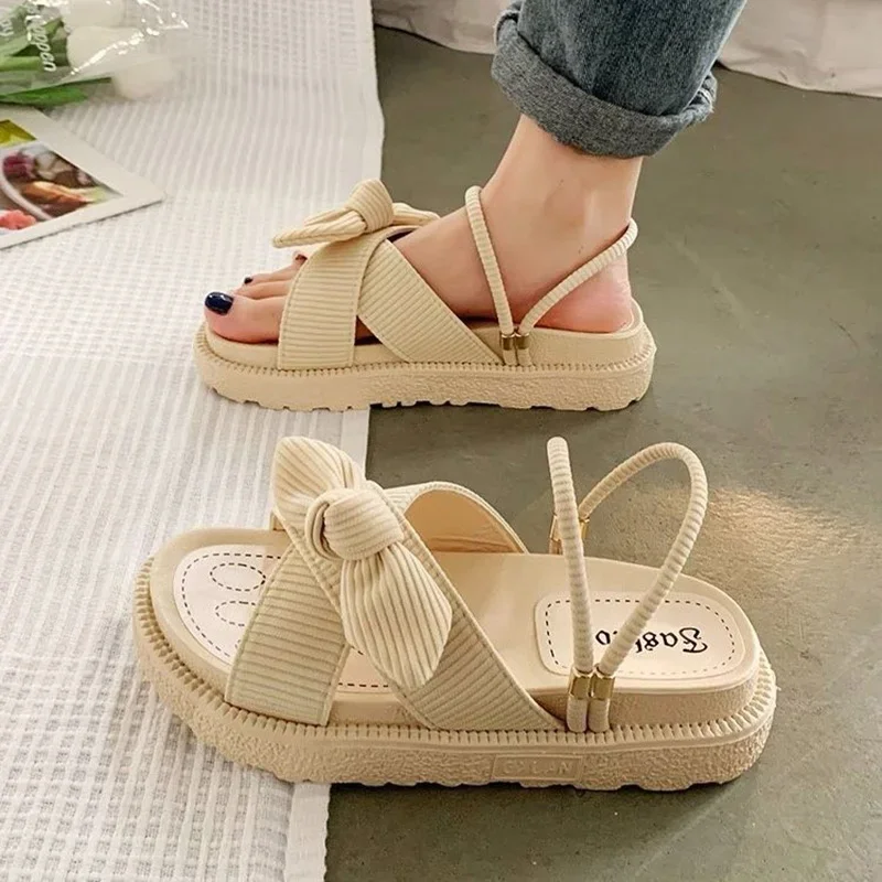 Zhungei Women Sandalias Mujer Summer Fairy Style 2024 New Fashion Student Platform Roman Lady Sands Flat Shoes Cute Slippers