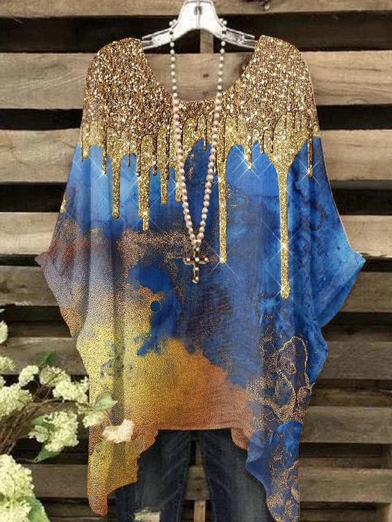 Golden Liquid Color Block Printed Women's Top