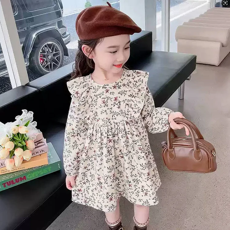 超人気 花柄 長袖 合わせやすい 切り替え 女の子 キッズ ワンピース