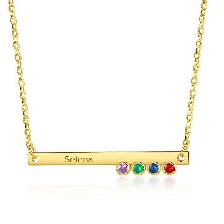 Personalized Bar Necklace Custom 1 Text & 4 Birthstones Necklace Gift for Her