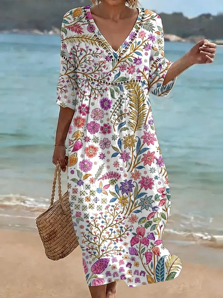 Women's Lace Floral Print Casual Dress