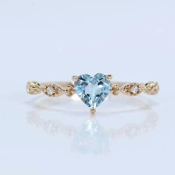 Natural Aquamarine Heart Shaped Vintage Ring