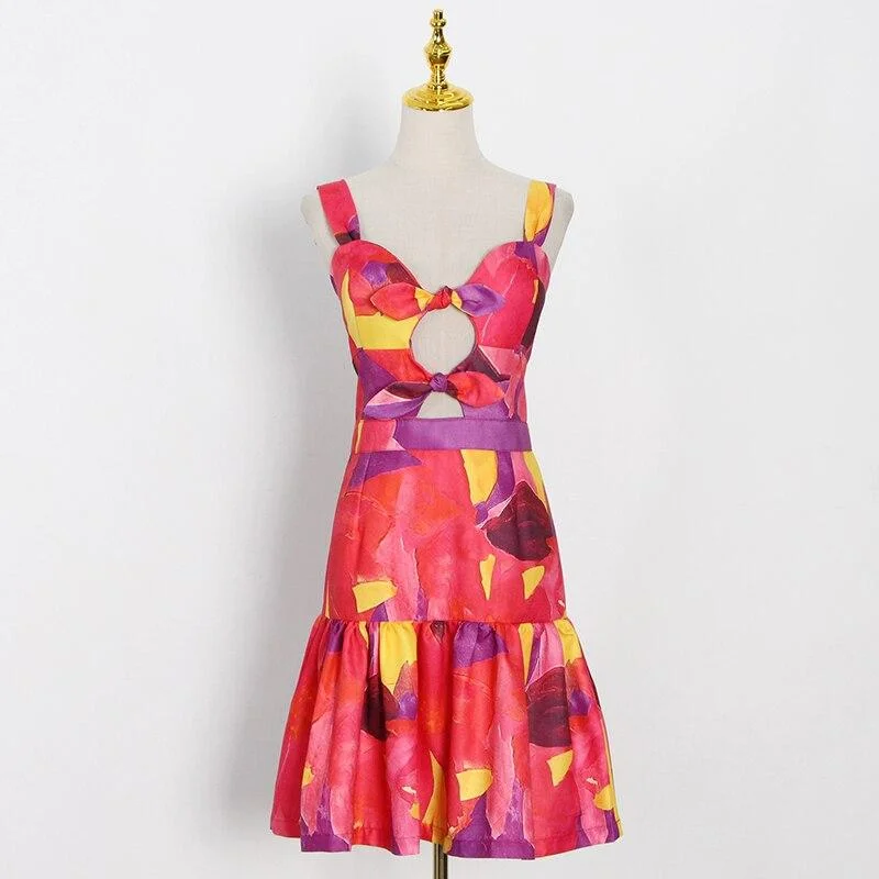 ABEBEY Hit Color Sling Dress For Women Square Collar Sleeveless High Waist  Mini Dresses Female Fashion New Clothing