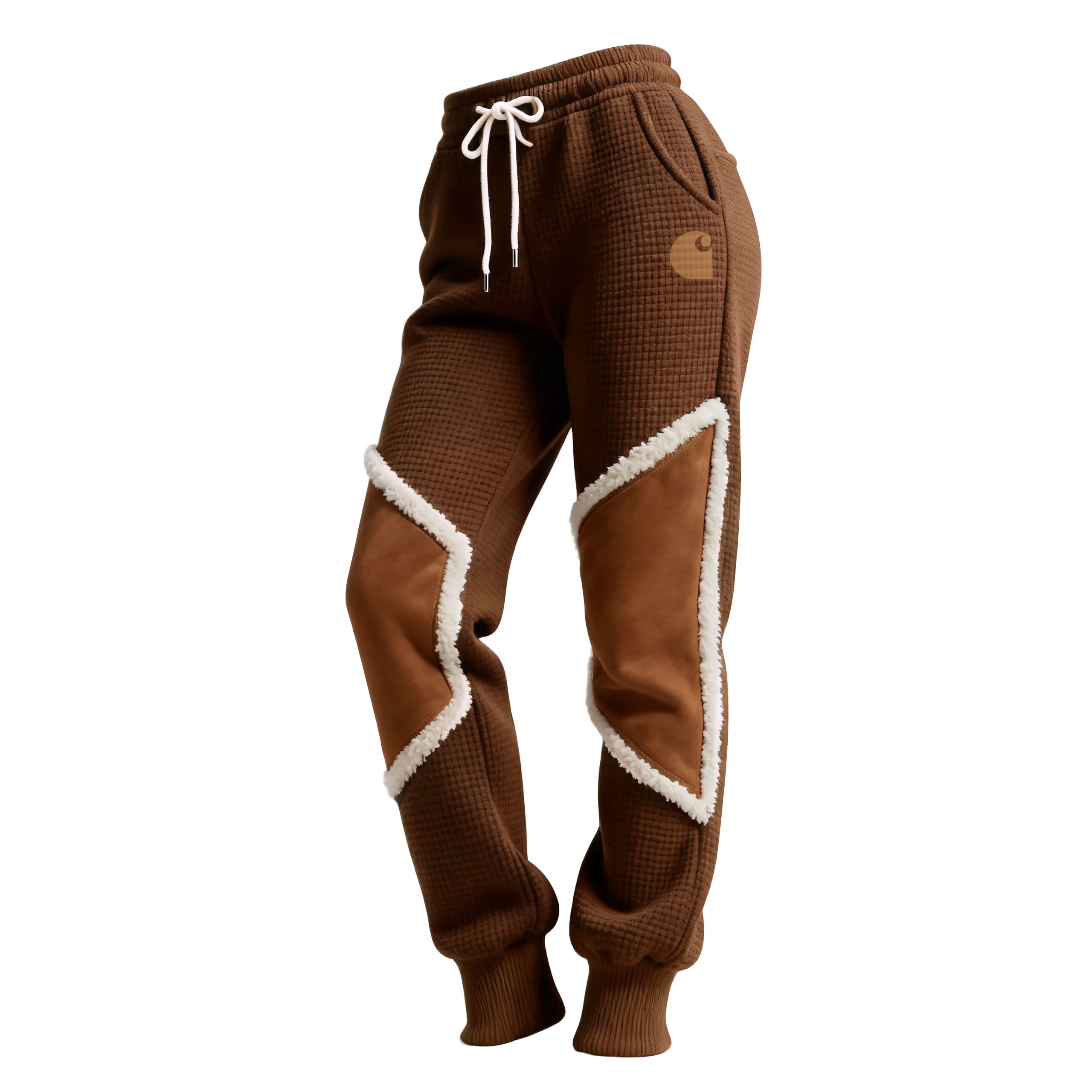 Women's Retro Western Waffle Contrast Suede Track Pants