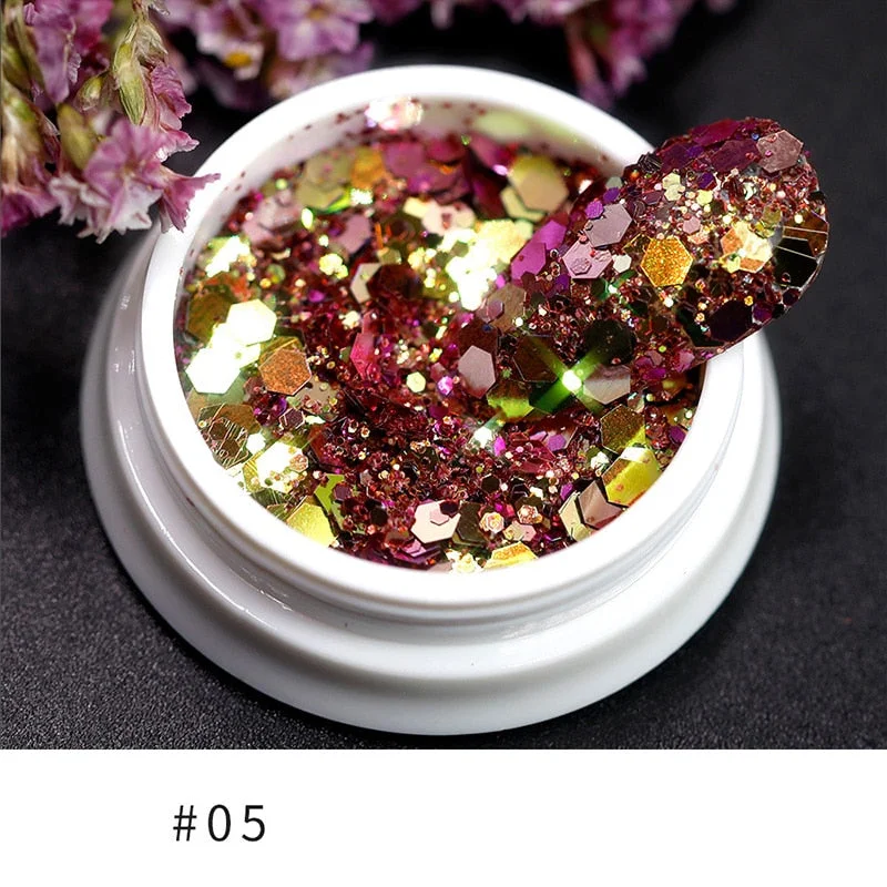 iridescent Flakes Gold Pink White Flakes Slices Chrome Pigment Dust Nail Powder Glitter Sequins Nail Art Decoration Manicures-Nail Inspo