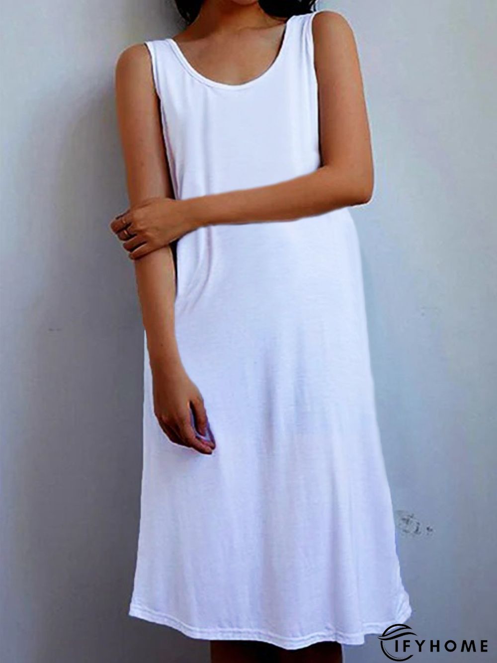 Vintage Plain Round Neck Sleeveless Casual Midi Knitting Dress | IFYHOME