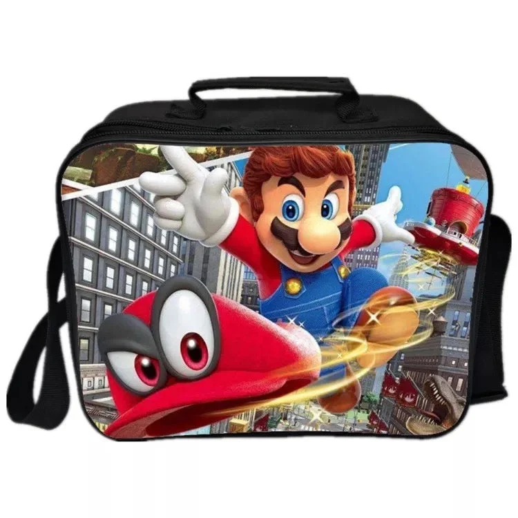 Buzzdaisy Game Super Mario #1 PU Leather Portable Lunch Box School Tote Storage Picnic Bag
