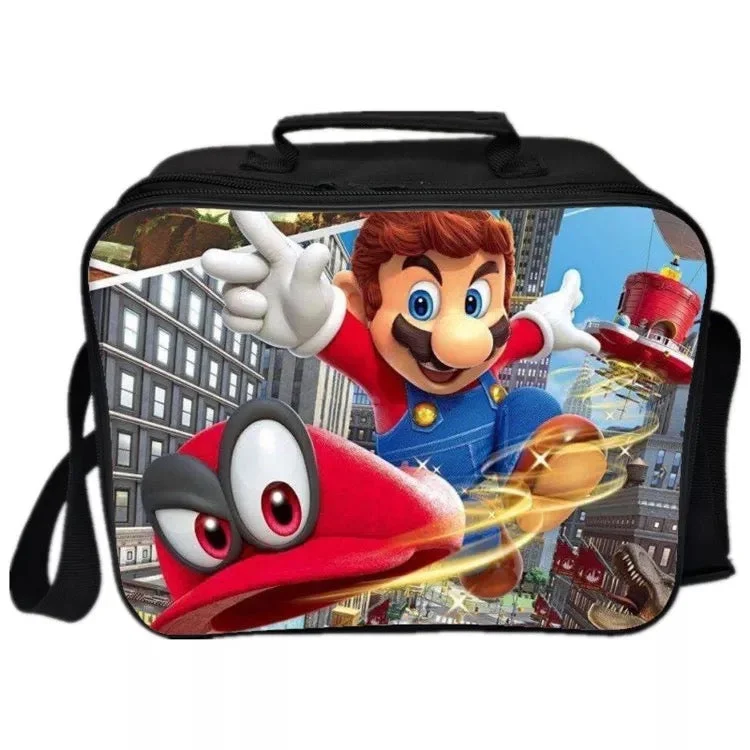 Mayoulove Game Super Mario #1 PU Leather Portable Lunch Box School Tote Storage Picnic Bag-Mayoulove