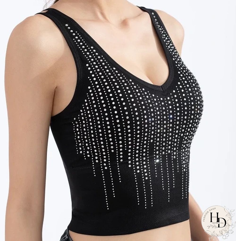 Womens Tube Top Sexy Shiny Rhinestones Camisole Female Paded Tanks White Underwear With Pad