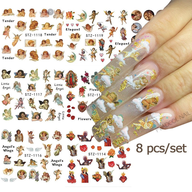 Angel Nails Stickers Water Transfer Nail Art Decals Cherub Angels Baby Sticker Rose Letters Tips