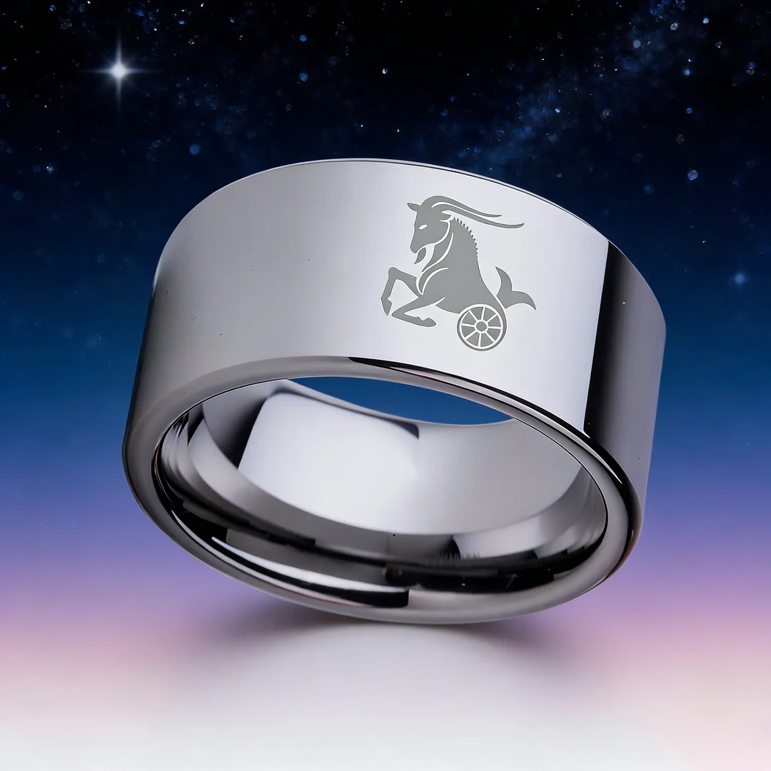 4MM 6MM 8MM 10MM Silver Flat Tungsten Carbide Rings Zodiac Capricorn Laser Mens Womens Wedding Bands Comfort Fit
